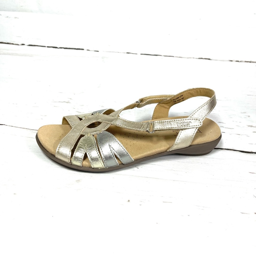 Hotter Sandals Women’s Size 8 Flare Gold/Silver Metallic Slingback